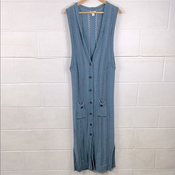 Sundance women’s vella chunky knit sweater duster sleeveless cardigan - Picture 1 of 6